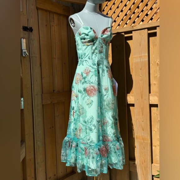 🆕 DRESS THE POPULATION 🧿 NWOT Lauren Floral Sequin Midi Dress, Sage - Sz S - Picture 9 of 15